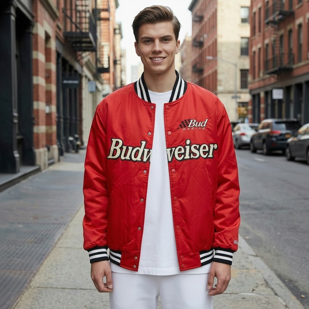 VTG Chase Authentics‎ NASCAR Budweiser Dale Earnhardt Jr Jacket Red Mens L NWOT